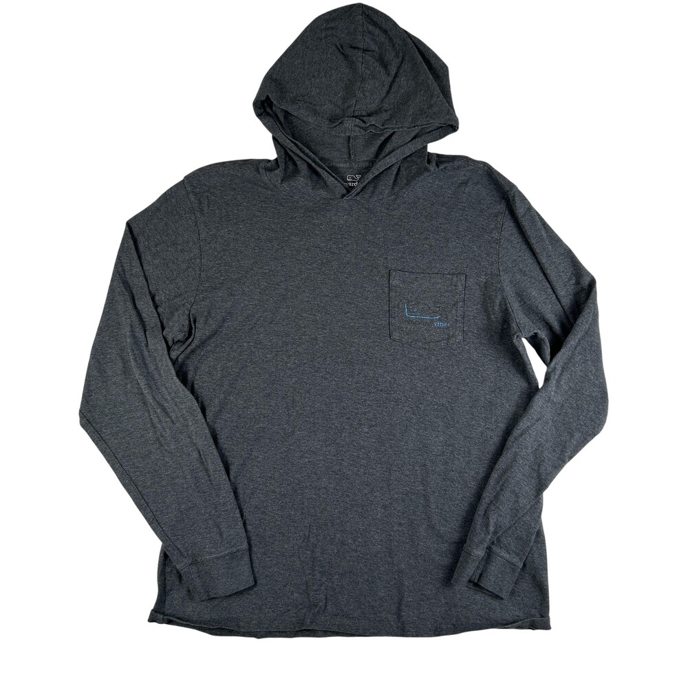 Vineyard Vines Shirt Mens Medium Gray Hooded Long Sleeve Whale Logo Graphic Tee